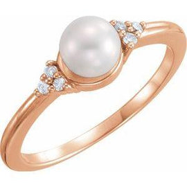7.5-8 mm Freshwater Cultured Pearl & 1/8 CTW Diamond Ring