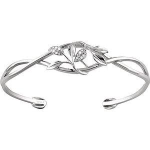 .05 CTW Diamond Leaf Design Cuff Bracelet