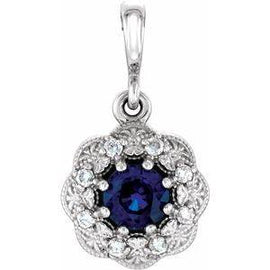 Blue Sapphire & .06CTW Diamond Pendant