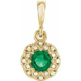 Emerald & .04 CTW Diamond Halo-Style Pendant