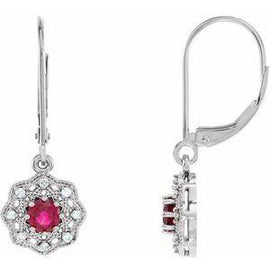 Ruby & 1/8 CTW Diamond Halo-Style Earrings