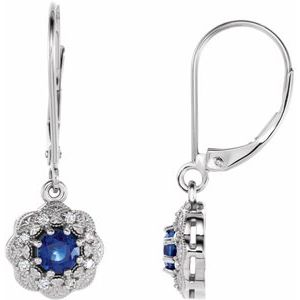 Blue Sapphire & 1/10 CTW Diamond Halo-Style Earrings
