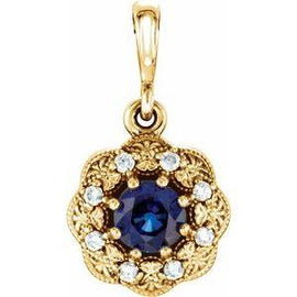 Blue Sapphire & .06CTW Diamond Pendant