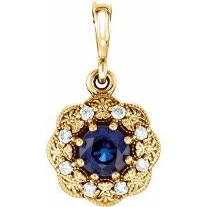 Blue Sapphire & .06CTW Diamond Pendant