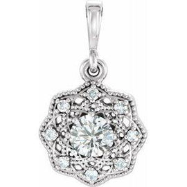 4 mm Round Forever One™ Moissanite & .06 CTW Diamond Pendant