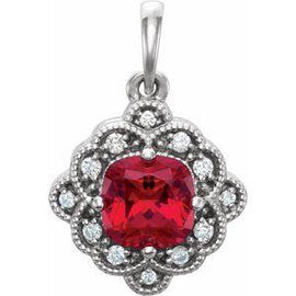 Chatham® Lab-Created Ruby & 1/10 CTW Diamond Pendant