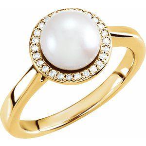 Freshwater Cultured Pearl & .08 CTW Diamond Halo-Style Ring