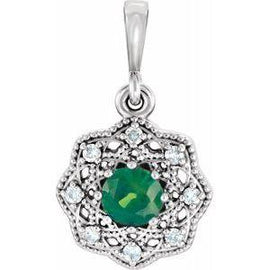 Blue Sapphire & .06 CTW Diamond Halo-Style Pendant