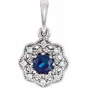 Blue Sapphire & .06 CTW Diamond Halo-Style Pendant