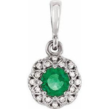 Load image into Gallery viewer, Emerald &amp; .04 CTW Diamond Halo-Style Pendant
