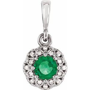 Emerald & .04 CTW Diamond Halo-Style Pendant