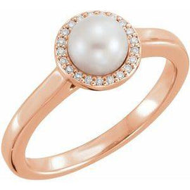 Freshwater Cultured Pearl & .08 CTW Diamond Halo-Style Ring