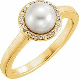 Freshwater Cultured Pearl & .08 CTW Diamond Halo-Style Ring