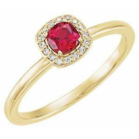 Chatham® Lab-Created Ruby & .04 CTW Diamond Halo-Style Ring