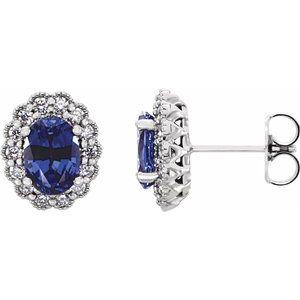 Chatham® Lab-Created Blue Sapphire & 1/3 CTW Diamond Earrings