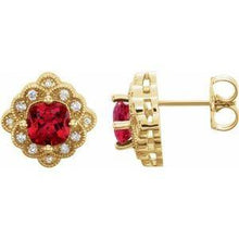 Load image into Gallery viewer, Chatham® Created Ruby &amp; 1/10 CTW Diamond Earrings
