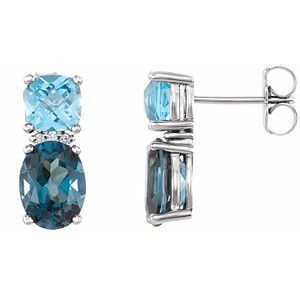 London Blue Topaz, Swiss Blue Topaz & .01 CTW Diamond Earrings