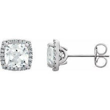 Load image into Gallery viewer, Aquamarine &amp; 1/8 CTW Diamond Earrings
