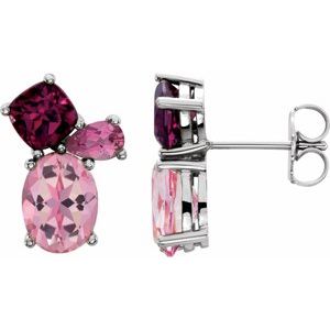 Baby Pink Topaz, Rhodolite Garnet & Pink Tourmaline Earrings