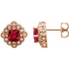 Load image into Gallery viewer, Chatham® Created Ruby &amp; 1/10 CTW Diamond Earrings
