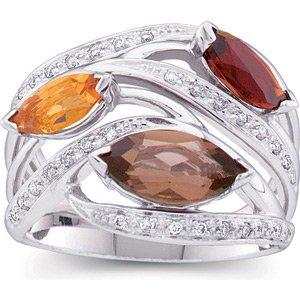 1/6 CTW Diamond, Smoky Quartz, Madeira Citrine & Citrine Ring