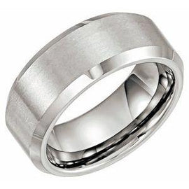 White 8 mm Satin & Beveled-Edge Band