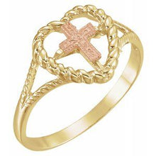 Load image into Gallery viewer, /Rose Heart Rope Ring with Cross
