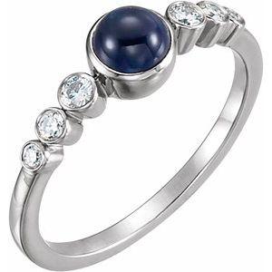 Blue Sapphire & 1/6 CTW Diamond Bezel-Set Ring