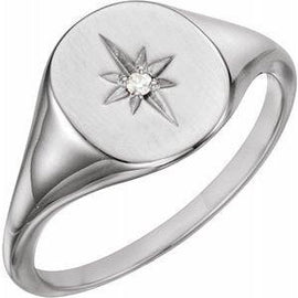 .02 CTW Diamond 11x10 Oval Starburst Signet Ring