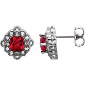 Chatham® Created Ruby & 1/10 CTW Diamond Earrings