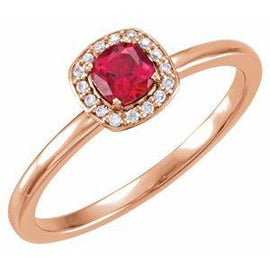 Chatham® Lab-Created Ruby & .04 CTW Diamond Halo-Style Ring
