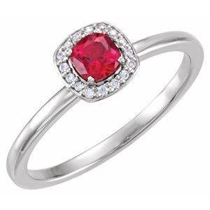 Chatham® Lab-Created Ruby & .04 CTW Diamond Halo-Style Ring