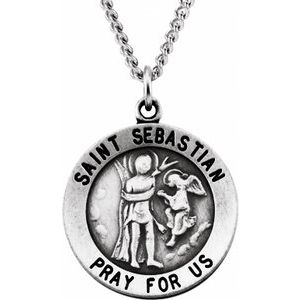 Sterling Silver 18 mm Round St. Sebastian 18