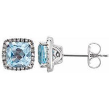 Load image into Gallery viewer, Aquamarine &amp; 1/8 CTW Diamond Earrings
