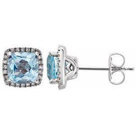 Aquamarine & 1/8 CTW Diamond Earrings