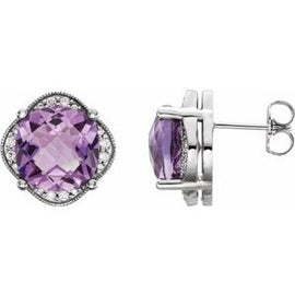 Checkerboard Amethyst & 1/5 CTW Diamond Earrings