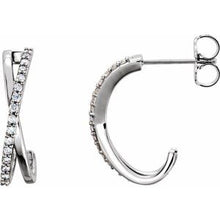 Load image into Gallery viewer, 1/6 CTW Diamond Criss-Cross J-Hoop Earrings
