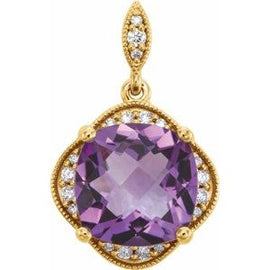 Checkerboard Amethyst & Diamond Pendant
