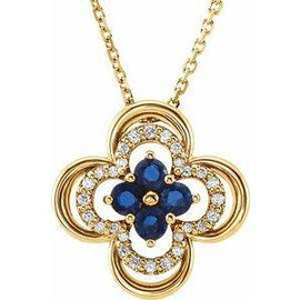 Blue Sapphire & 1/10 CTW Diamond Clover 18