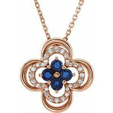 Load image into Gallery viewer, Blue Sapphire &amp; 1/10 CTW Diamond Clover 18&quot; Necklace
