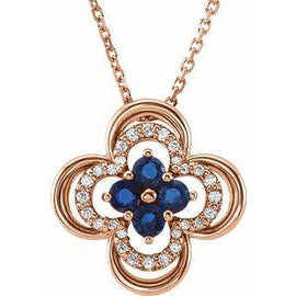 Blue Sapphire & 1/10 CTW Diamond Clover 18