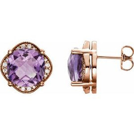Checkerboard Amethyst & 1/5 CTW Diamond Earrings