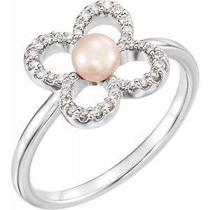 Freshwater Cultured Pearl & 1/6 CTW Diamond Ring