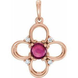 Pink Tourmaline & .06CTW Diamond Clover Pendant