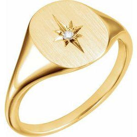 .02 CTW Diamond 11x10 Oval Starburst Signet Ring