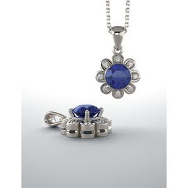 Chatham® Created Blue Sapphire & 1/8 CTW Diamond Pendant