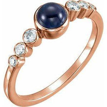 Load image into Gallery viewer, Blue Sapphire &amp; 1/6 CTW Diamond Bezel-Set Ring
