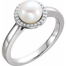 Freshwater Cultured Pearl & .08 CTW Diamond Halo-Style Ring