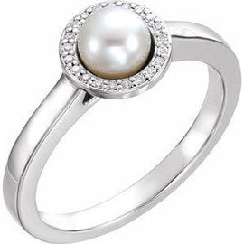 Freshwater Cultured Pearl & .08 CTW Diamond Halo-Style Ring