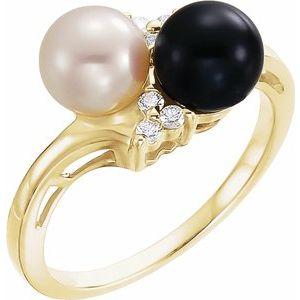 Akoya Cultured Black Pearl & 1/10 CTW Diamond Ring